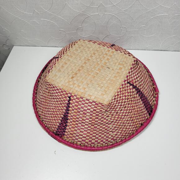 Vintage Handmade Malian Woven Wall Baskets 5" -15" Pink Green Wall Decor - Picture 13 of 16